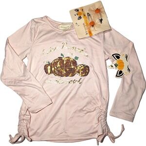 Btween‎ Girls 5 Long Sleeve Cutest Pumpkin In the Patch Shirt Sequins Hair Clips